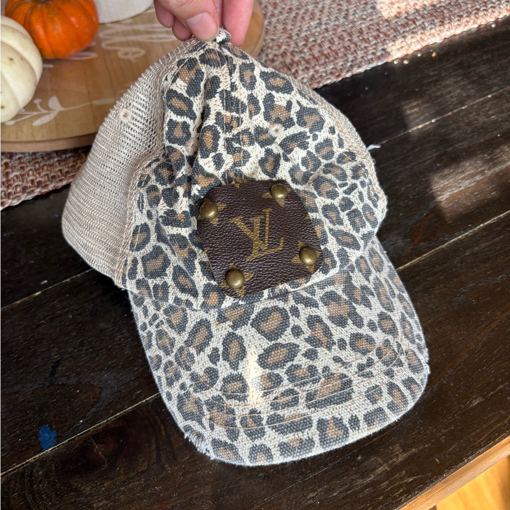 Leopard Print Cap with LV Logo